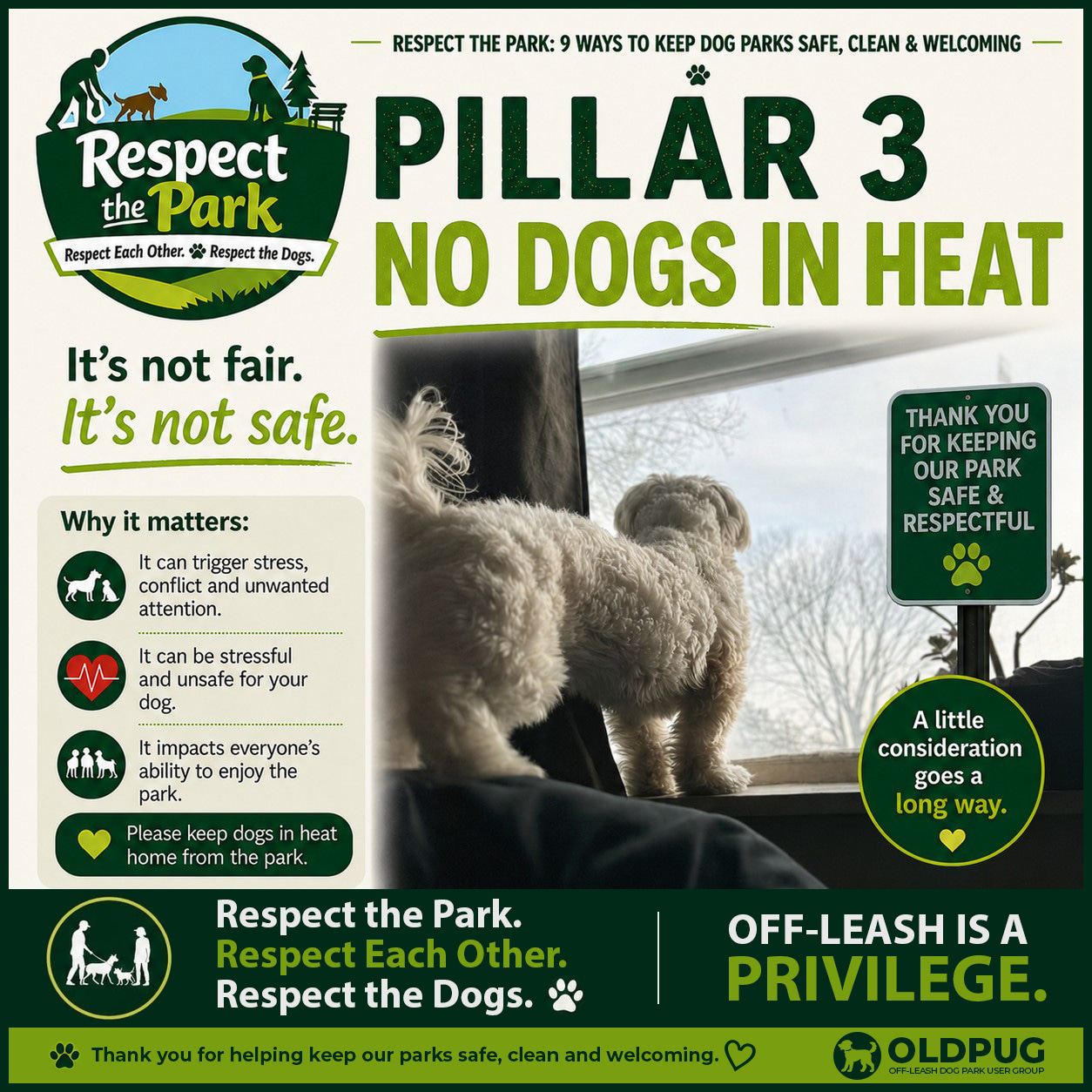 Respect the Park Pillar 3 poster: No Dogs in Heat